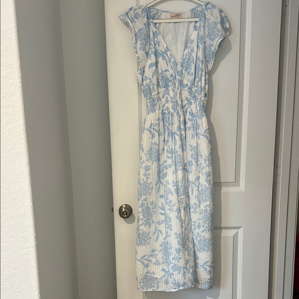 Elegant Blue Floral Women's Dress